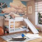 Beliche Infantil com Escorregador, Grades Laterais e Escada Completa Móveis AR001BCBC Cor Branco Beliche Infantil com Escorregador, Grades Laterais e Escada Completa Móveis AR001BCBC Cor Branco