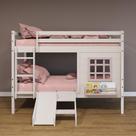 Beliche Infantil Com Janela E Escorregador Madeira Maciça Branco/ Rosa Housin Beliche Infantil Com Janela E Escorregador Madeira Maciça Branco/ Rosa Housin