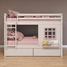Beliche Infantil Com Janela E Gavetas Madeira Maciça Branco/ Rosa Housin Beliche Infantil Com Janela E Gavetas Madeira Maciça Branco/ Rosa Housin