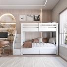 Beliche Infantil/juvenil 2 Gavetões e Escada com 4 Nichos Star Plus Casatema MadeiraOriginals