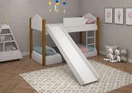 Beliche Infantil/Juvenil Luiza Branco/Mel com Pés de Madeira com Escorregador Beliche Infantil/Juvenil Luiza Branco/Mel com Pés de Madeira com Escorregador