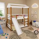 Beliche Infantil Solteiro Manuela com Escorregador Branco e Mel - Acompanha Nuvem Luminária Led