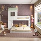 Beliche Queen Montessoriano Cabana Family com Estante Casatema Branco/Verde