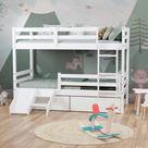Beliche Solteiro Dreams com 02 Gavetas Grade de Proteção e Mini Escada/ Escorrega Madeira Maciça Branco Megamobilia
