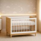 Berço 2 em 1 Linha Tomi Quater Modelo Americano Vira Mini Cama 3 Regulagens de Altura do Colchão em MDF Branco com Carvalho Malva Brinde colchão