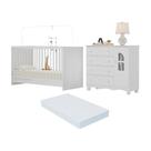Berço 3 Em 1 Com Colchão Incluso E Cômoda 1 Porta 4 Gavetas Aurora Multimóveis MP4770 Branco