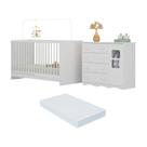Berço 3 Em 1 Com Colchão Incluso E Cômoda 1 Porta 4 Gavetas Serena Multimóveis MP4753 Branco