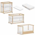 Berço 3 em 1 Evolutivo com mini colchão e Colchão incluso MDF e Madeira Maciça Quater Linha Loop Branco com Carvalho Malva com Certificado Inmetro