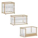 Berço 3 em 1 Evolutivo com mini colchão incluso Berço MDF e Madeira Maciça Quater Linha Loop Branco com Carvalho Malva com Certificado Inmetro
