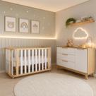 Berço 3 em 1 Evolutivo Mini berço Mini Cama e Cômoda Branco com Carvalho Grande Espaço Trocador