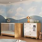 Berço 3 em 1 para Colchão 130x60cm com Cômoda 1 Porta 4 Gavetas Luna Multimóveis MP4742
