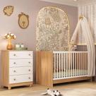 Berço 3 Em 1 Para Colchão 130x60cm Com Cômoda 4 Gavetas Sol Multimóveis MP4744 Madeirado-branco