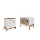 Berço 5x1 e Cômoda Retro Moveis Peroba Guti MDF Branco Amêndoa