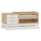 Berço Alto Padrão Multifuncional 5 em 1 MDF e Madeira Premium Linha Grow Up Branco com Carvalho Marca Quater