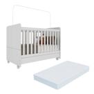 Berço Americano 3 em 1 com Colchão Incluso e Rodízios Multimóveis Bambino FG3023 Branco