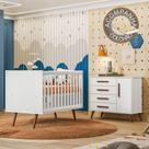Berço Americano 3820 e Cômoda Infantil 3825 Q Encanto Retrô Qmovi Branco + Colchão Gazin