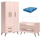 Berço Americano 3820 e Guarda Roupa Roupa 3830 Q Encanto Retrô Rosa com Colchão Tend Tudo - Qmovi