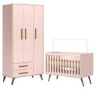 Berço Americano 3820 e Guarda Roupa Roupa 3830 Q Encanto Retrô Rosa - Qmovi