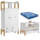 Berço Americano 4300 e Guarda Roupa Infantil 4375 Fantasia Branco Acetinado com Colchão Ortobom Qmovi Berço Americano 4300 e Guarda Roupa Infantil 4375 Fantasia Branco Acetinado com Colchão Ortobom Qmovi