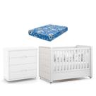 Berço Americano com Capitonê New Boucle e Cômoda Gaveteiro Infantil Tutto New Branco Acetinado e Colchão Ortobom - Matic