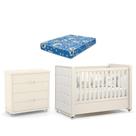 Berço Americano Com Capitonê New Boucle E Cômoda Gaveteiro Infantil Tutto New Off White E Colchão Ortobom - Matic