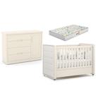 Berço Americano com Capitonê New Boucle e Cômoda Infantil Tutto New Off White e Colchão Gazin - Matic