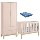 Berço Americano com Colchão e Guarda Roupa Classic 2 Portas Rosa Pés Madeira Natural Reller