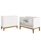 Berço Americano Com Cômoda 6 Gavetas New Classic Branco Com Pés Madeiras - Reller