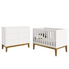 Berço Americano com Cômoda 6 Gavetas New Classic Branco com Pés Madeiras Reller