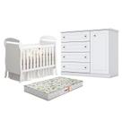 Berço Americano Danny Branco Acetinado Reller e Cômoda Infantil Americano Branco HP e Colchão Gazin - Henn.