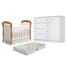 Berço Americano Danny Branco Acetinado Savana Reller e Cômoda Infantil Americano Branco HP e Colchão Gazin - Henn.