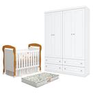 Berço Americano Danny Branco Acetinado Savana Reller e Guarda Roupa Infantil 4 Portas Americano Branco HP e Colchão Gazin - Henn. Berço Americano Danny Branco Acetinado Savana Reller e Guarda Roupa Infantil 4 Portas Americano Branco HP e Colchão Gazin - Henn.