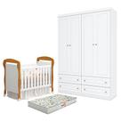 Berço Americano Danny Branco Acetinado Savana Reller e Guarda Roupa Infantil 4 Portas Americano Branco HP e Colchão Gazin - Henn.