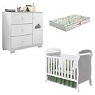 Berço Americano Danny E Cômoda Infantil Ane Branco Brilho Com Colchão Gazin Phoenix Baby