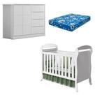 Berço Americano Danny E Cômoda Infantil Eloá Branco Acetinado Com Colchão Ortobom Phoenix Baby