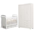 Berço Americano Danny e Guarda Roupa Infantil Zaki Branco Acetinado - Reller Berço Americano Danny e Guarda Roupa Infantil Zaki Branco Acetinado - Reller