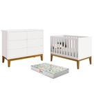 Berço Americano e Cômoda 6 Gavetas New Classic Branco com Pés Madeira e Colchão Gazin Reller Berço Americano e Cômoda 6 Gavetas New Classic Branco com Pés Madeira e Colchão Gazin Reller