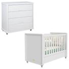 Berço Americano E Cômoda Gaveteiro Infantil Tutto New Branco Acetinado - Matic