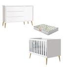 Berço Americano e Cômoda Infantil 1 Porta Theo Branco Pés Madeira Natural com Colchão Gazin Reller Berço Americano e Cômoda Infantil 1 Porta Theo Branco Pés Madeira Natural com Colchão Gazin Reller