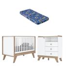 Berço Americano e Cômoda Infantil Confete Branco Brilho Jequitibá HP com Colchão Ortobom - Henn