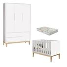 Berço Americano E Guarda Roupa 3 Portas New Classic Branco Com Pés Madeira Natural E Colchão Gazin Reller