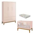 Berço Americano E Guarda Roupa 3 Portas New Classic Rosa Com Pés Madeira E Colchão Gazin Reller
