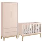 Berço Americano E Guarda Roupa Classic 2 Portas Rosa Com Pés Madeira Natural - Reller