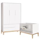 Berço Americano E Guarda Roupa Classic 3 Portas Branco Com Pés Madeira Natural - Reller