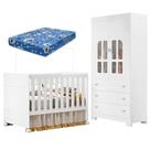 Berço Americano E Guarda Roupa Infantil Katatau Branco Acetinado Com Colchão Ortobom Reller
