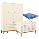 Berço Americano e Guarda Roupa Unique 4 Portas Off White Eco Wood com Colchão Ortobom - Matic Berço Americano e Guarda Roupa Unique 4 Portas Off White Eco Wood com Colchão Ortobom - Matic