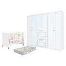 Berço Americano Evolution 4 em 1 Branco Acetinado e Guarda Roupa Casal Americano 6 Portas Branco HP e Colchão Gazin - Henn Berço Americano Evolution 4 em 1 Branco Acetinado e Guarda Roupa Casal Americano 6 Portas Branco HP e Colchão Gazin - Henn