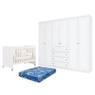 Berço Americano Evolution 4 em 1 Branco Acetinado e Guarda Roupa Casal Americano 6 Portas Branco HP e Colchão TendTudo - Henn