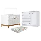 Berço Americano Flip Branco Acetinado Reller e Cômoda Infantil Americano Branco HP e Colchão Gazin - Henn
