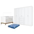 Berço Americano Flip Branco Acetinado Reller e Guarda Roupa Casal Americano 6 Portas Branco HP e Colchão TendTudo - Henn